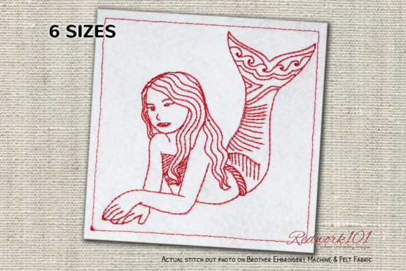 Cartoon Mermaid Redwork Design Review