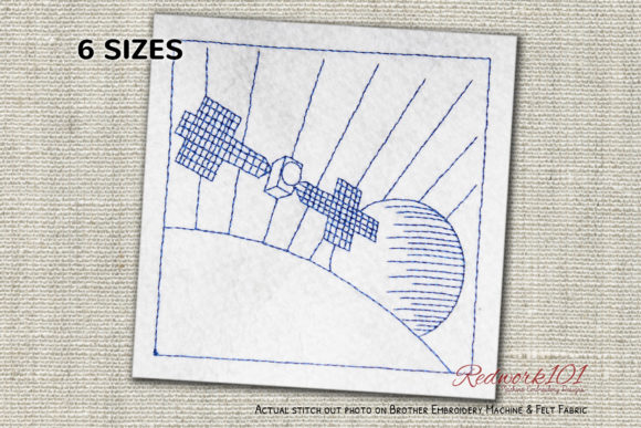 Satellite with Solar Panels Redwork