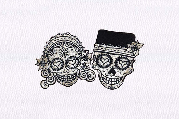 Skull Bride Groom: A Playful, Poignant Halloween Embroidery Design